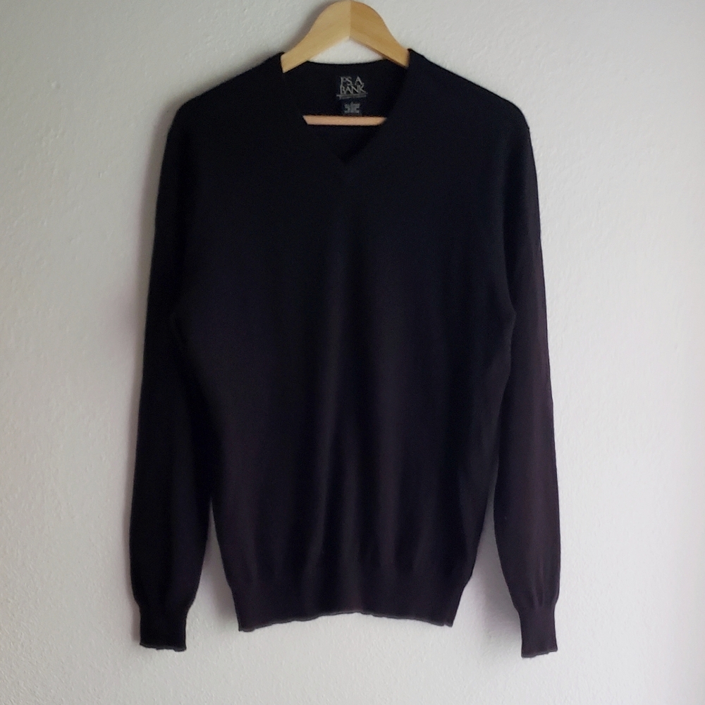 100% Cashmere Jos A Bank V Neck Sweater Black Large